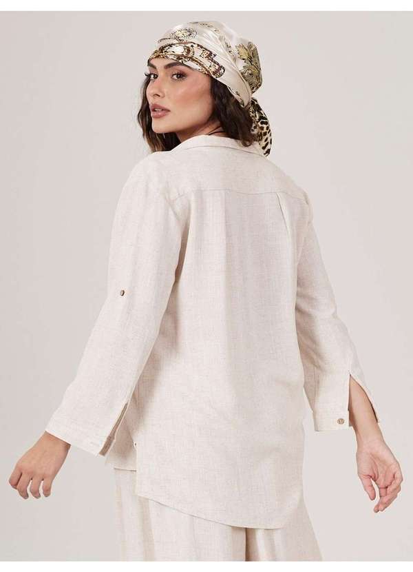 Yacamim - Camisa Manga Longa Botão de Coco Bege Yacamim A2 Liso Bege 2