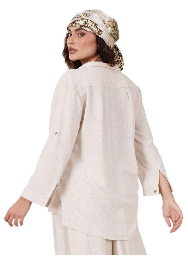 Yacamim - Camisa Manga Longa Botão de Coco Bege Yacamim A2 Liso Bege 3