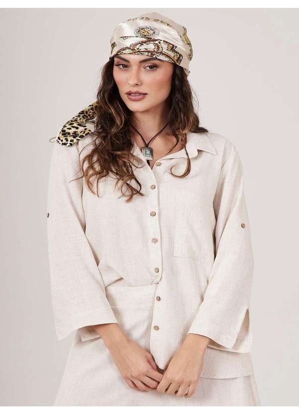 Yacamim - Camisa Manga Longa Botão de Coco Bege Yacamim A2 Liso Bege 4