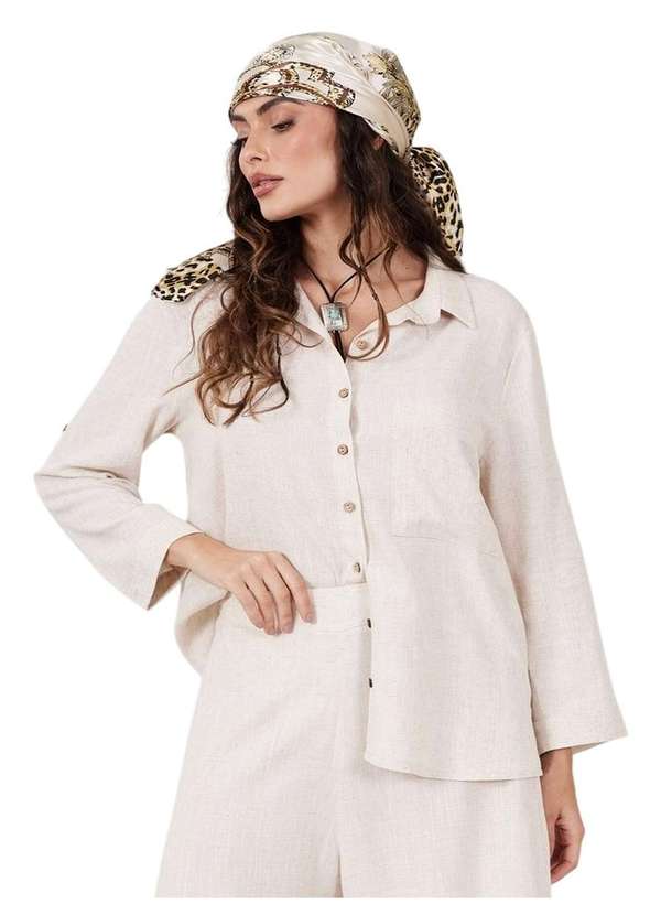 Yacamim - Camisa Manga Longa Botão de Coco Bege Yacamim A2 Liso Bege 5