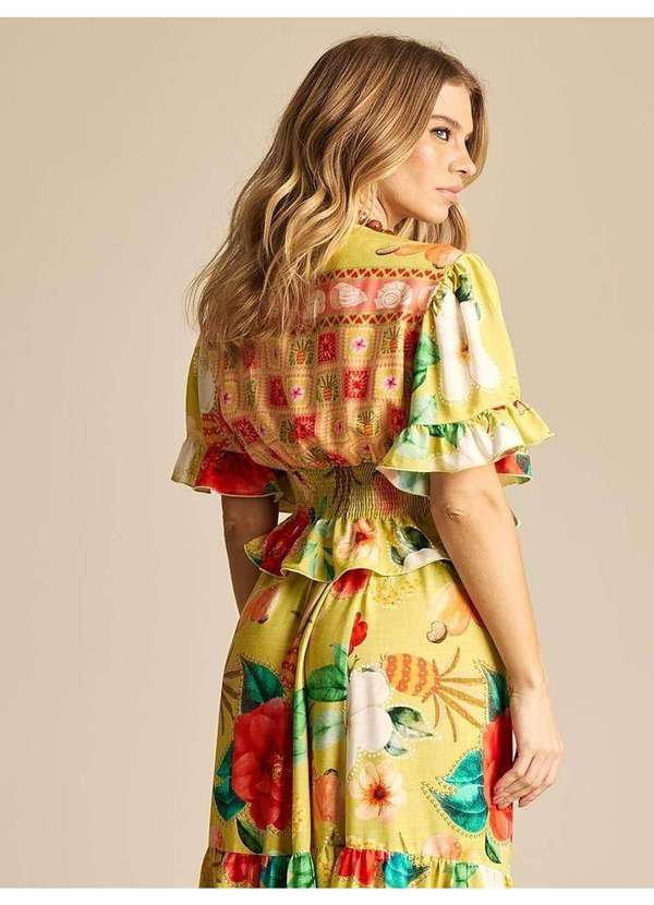 Yacamim - Cropped com Amarração na Frente e Lastex Amarelo Estampado Estampado 2