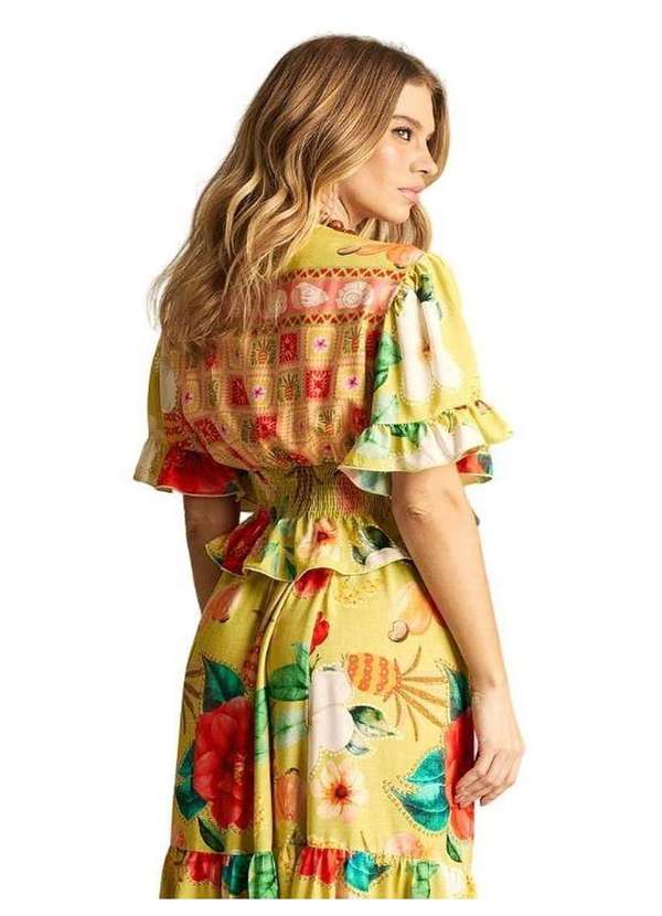 Yacamim - Cropped com Amarração na Frente e Lastex Amarelo Estampado Estampado 6