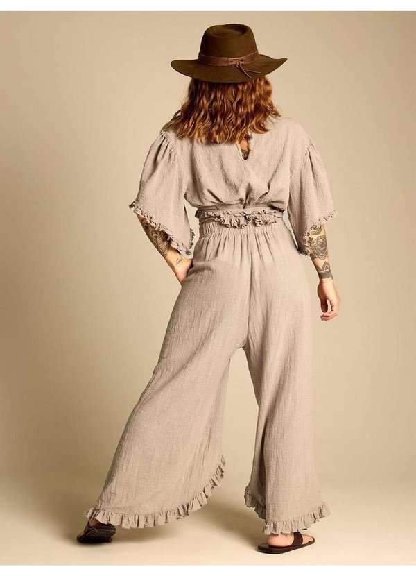 Yacamim - Calça de Cintura Alta com Babadinhos em Tom de Verde Yacamim A9 Verde 2