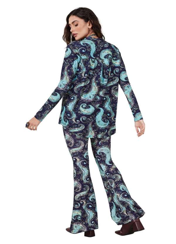 Yacamim - Calça Flare com Bolsos Azul Estampa Cashmere Yacamim A15 Azul 2