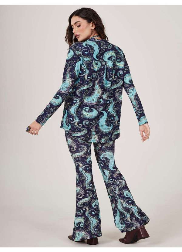 Yacamim - Calça Flare com Bolsos Azul Estampa Cashmere Yacamim A15 Azul 3