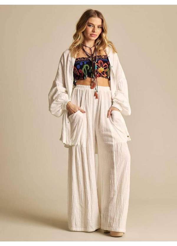 Yacamim - Calça Pantalona com Elástico no Cós Branco Yacamim A9 Branco 3