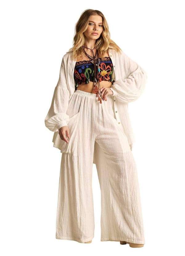 Yacamim - Calça Pantalona com Elástico no Cós Branco Yacamim A9 Branco 4