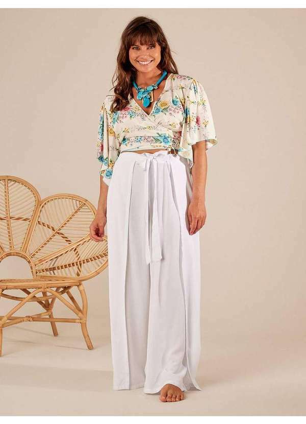 Yacamim - Calça Pantalona com Sobreposto na Frente Branco Yacamim A5 Branco