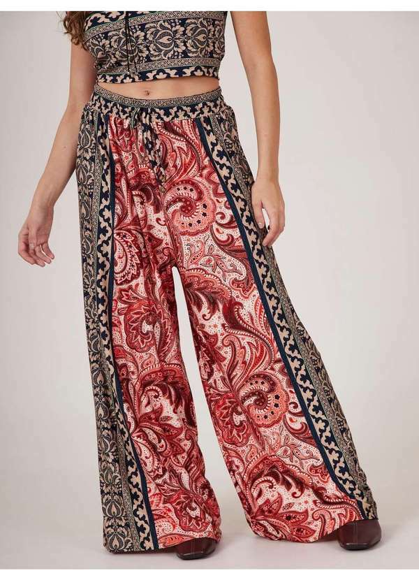 Yacamim - Calça Pantalona Estampa Cashmere Yacamim A26 Estampado
