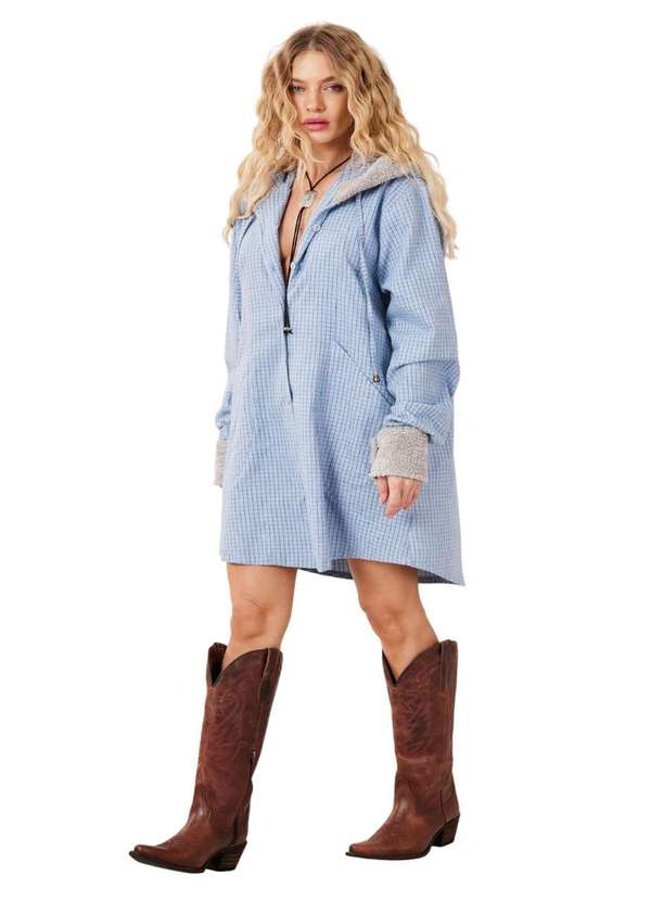 Yacamim - Casaco com Capuz Azul Claro Xadrez Yacamim K7 Xadrez