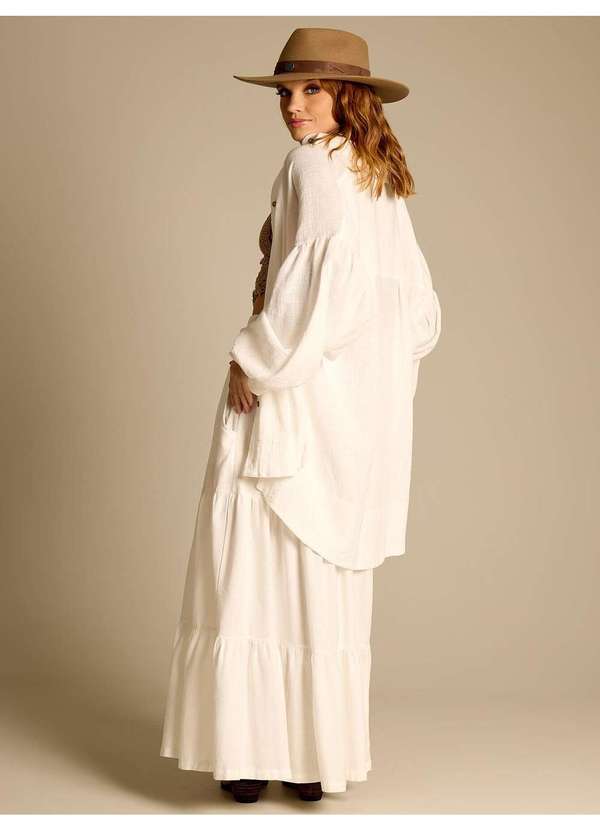 Yacamim - Saia Longa 3 Marias de Linho com Cinto Trançado Branco Yacamim Branco 5