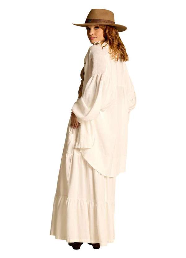 Yacamim - Saia Longa 3 Marias de Linho com Cinto Trançado Branco Yacamim Branco 6