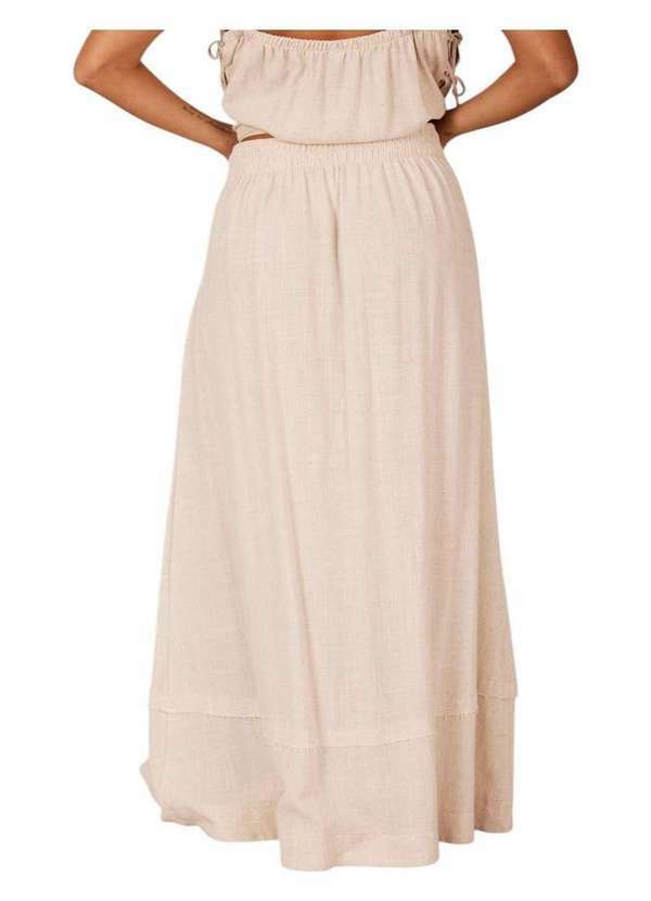 Yacamim - Saia Longa Linho com Botões Bege Yacamim A19 Liso Bege 2