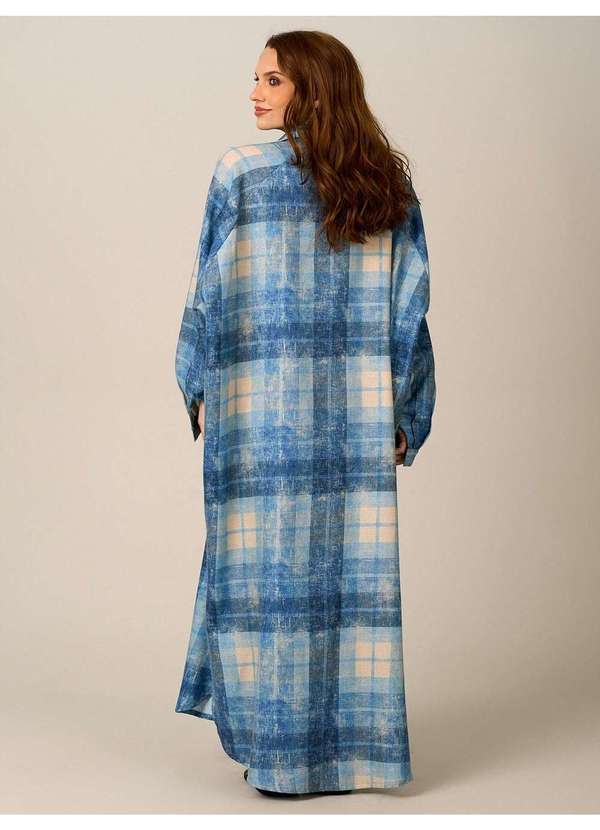 Yacamim - Chemise Longa de Algodão Azul Estampa Xadrez Yacamim M10 Xadrez Azul 4