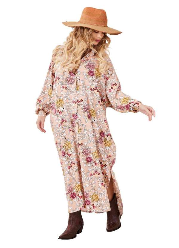 Yacamim - Chemise Longo Amplo Rosé Estampado Yacamim P8 Estampado