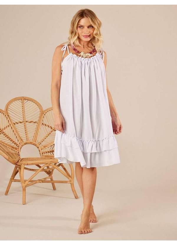 Yacamim - Vestido Curto com Decote Cortininha Branco Yacamim C9 Branco