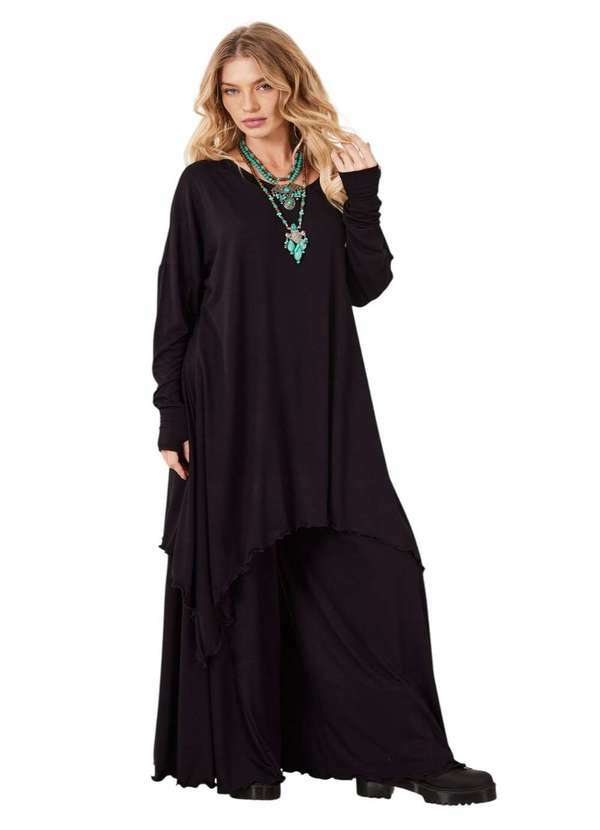 Yacamim - Vestido Curto com Pontas Laterais Preto Yacamim E15 Liso Preto