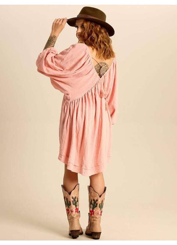 Yacamim - Vestido Curto Decote V Franzido Rosé Yacamim E19 Rose 3