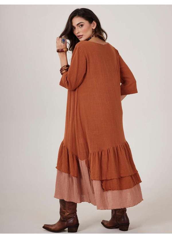 Yacamim - Vestido Midi Caramelo Escuro Yacamim C26 Marrom 3