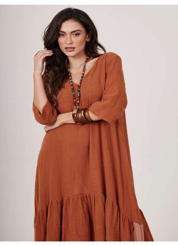 Yacamim - Vestido Midi Caramelo Escuro Yacamim C26 Marrom 5