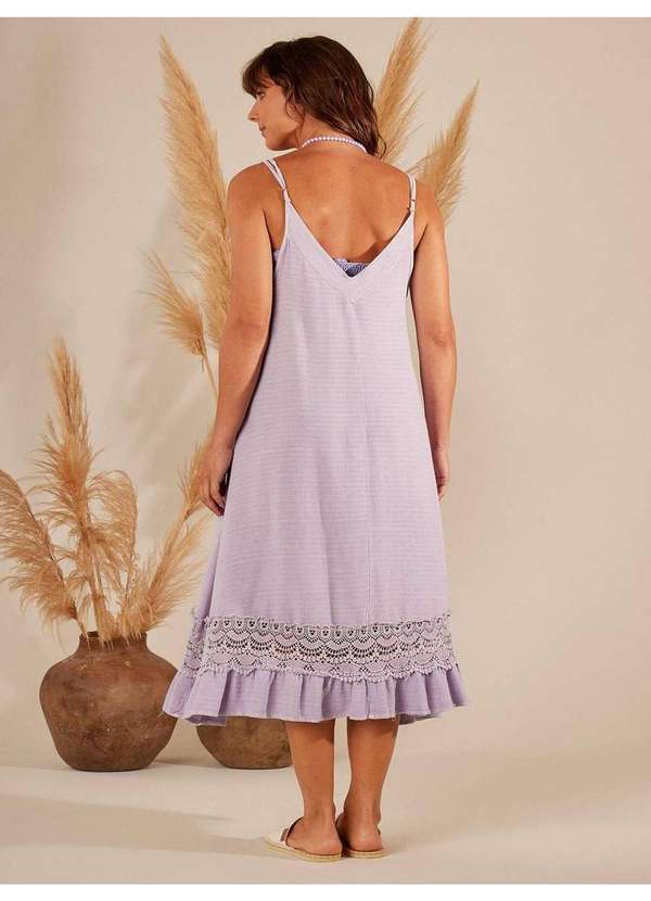 Yacamim - Vestido Midi de Alças com Renda na Barra Lilás Yacamim D4 Lilás 2