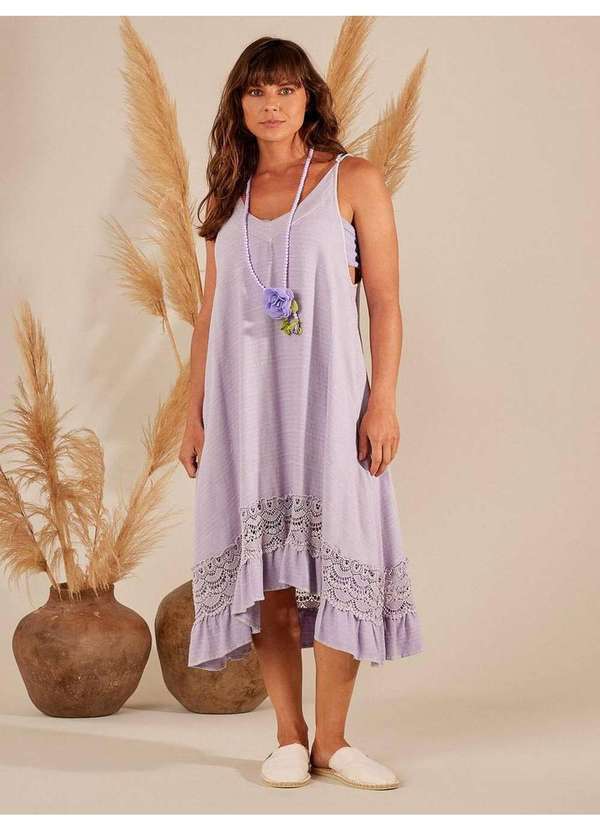 Yacamim - Vestido Midi de Alças com Renda na Barra Lilás Yacamim D4 Lilás 3