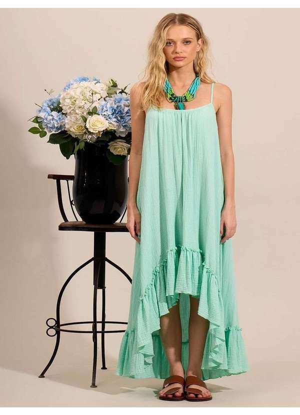 Yacamim - Vestido Mullet com Alças e Babados na Barra Verde Menta Yacamim Verde
