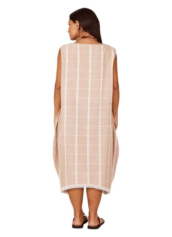 Yacamim - Vestido Regata Midi Bege Xadrez Yacamim C17 Listrado 2