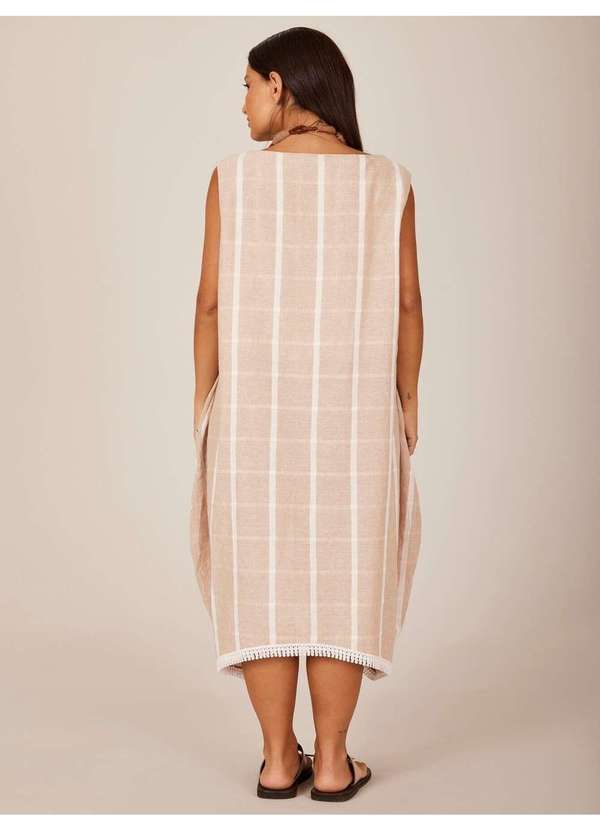 Yacamim - Vestido Regata Midi Bege Xadrez Yacamim C17 Listrado 3