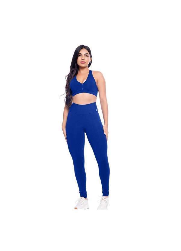 Hype Modas - Conjunto Feminino Academia Calça e Top com Bojo Modela Cintura Azul Bic