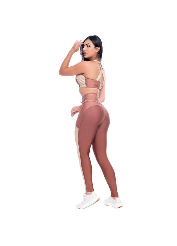 Hype Modas - Conjunto Feminino Academia Fitness Recorte Bicolor com Bojo Cappuccino 2