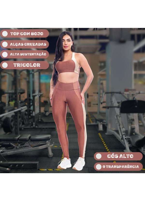 Hype Modas - Conjunto Feminino Academia Fitness Recorte Bicolor com Bojo Cappuccino 7
