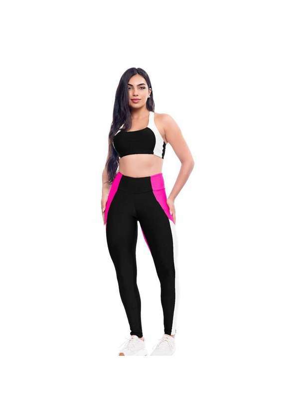 Hype Modas - Conjunto Feminino Academia Fitness Recorte Bicolor com Bojo Preto