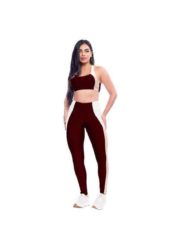 Hype Modas - Conjunto Feminino Academia Fitness Recorte Bicolor com Bojo Vinho