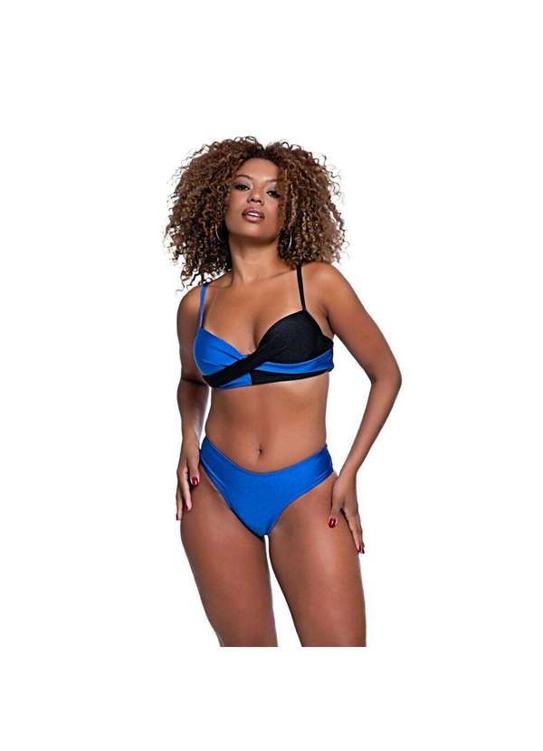Hype Modas - Biquíni Bicolor com Bojo Transpassado Levanta Seio Textura Azul