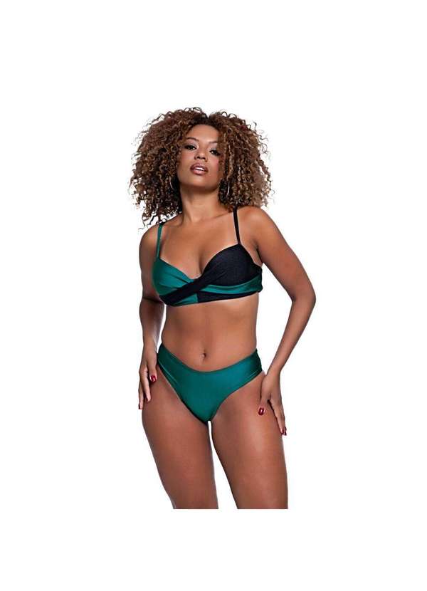 Hype Modas - Biquíni Bicolor com Bojo Transpassado Levanta Seio Textura Petróleo