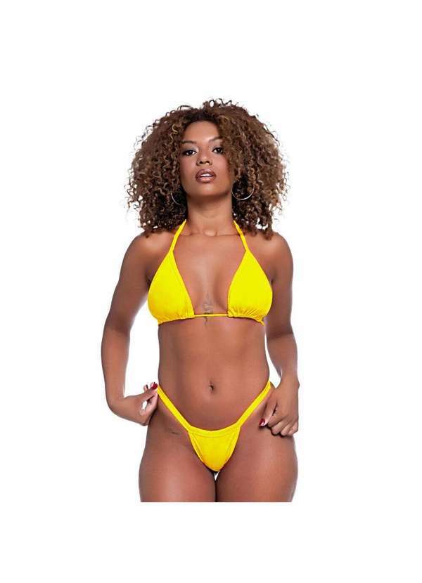 Hype Modas - Biquíni Feminino Moda Praia Fita Ideal para Marquinha Bronzeado Biquíni Amarelo