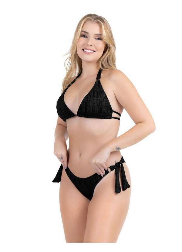 Hype Modas - Biquíni Feminino Top Cortininha Bojo Removível Calcinha de Preto