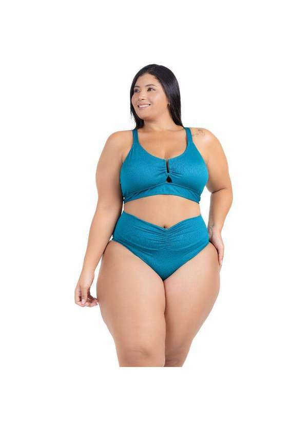 Hype Modas - Biquini Plus Size Feminino Moda Praia Decote em U Dourado Maiô Azul Claro