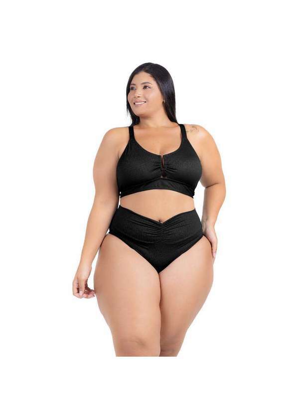Hype Modas - Biquini Plus Size Feminino Moda Praia Decote em U Dourado Maiô Preto