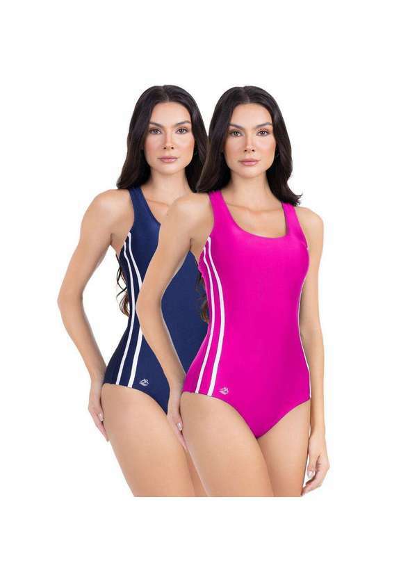 Hype Modas - Kit Maiô Natação Feminino Hidroginástica Poliamida Premium Marinho-Rosa