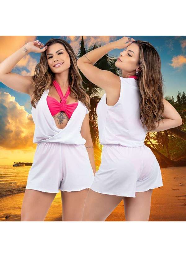 Hype Modas - .Macaquinho Feminino Saída de Praia Decotada Ideal para Piscina Branco 3
