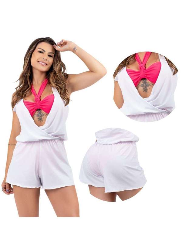 Hype Modas - .Macaquinho Feminino Saída de Praia Decotada Ideal para Piscina Branco 4