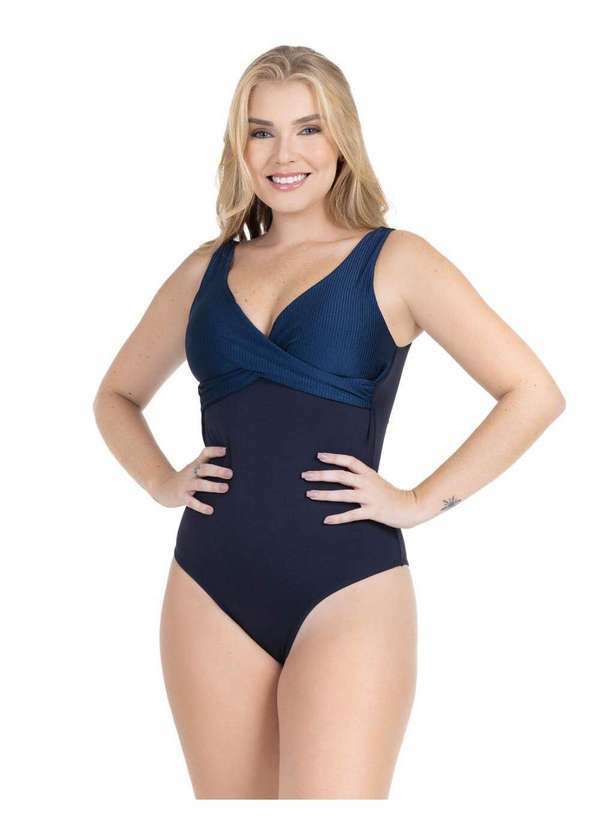 Hype Modas - Maiô Feminino Moda Praia com Bojo Canelado Transpassado Chapa Azul