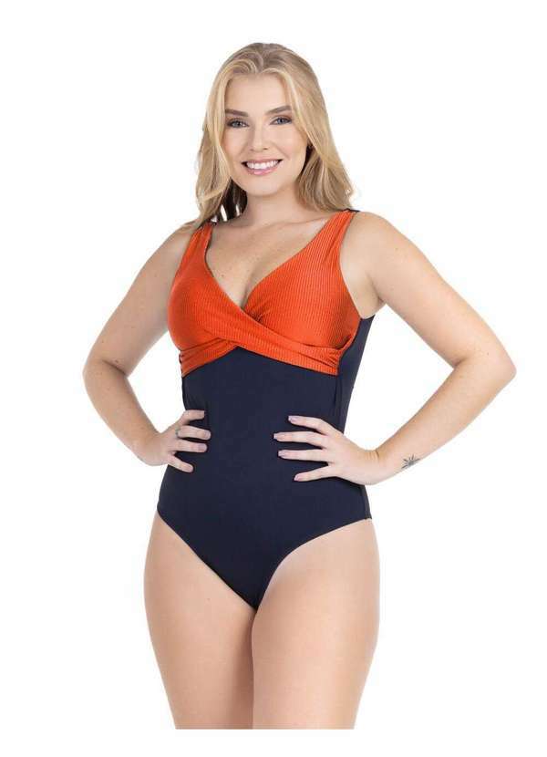 Hype Modas - Maiô Feminino Moda Praia com Bojo Canelado Transpassado Chapa Laranja