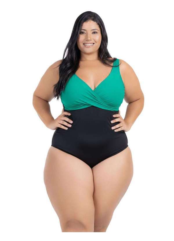 Hype Modas - Maiô Plus Size Feminino Chapa Barriga Bojo Transpassado Liso Verde Água