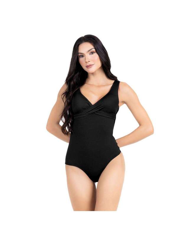 Hype Modas - Maiô Transpassado com Bojo Removível Todo Forrado Tecido Preto