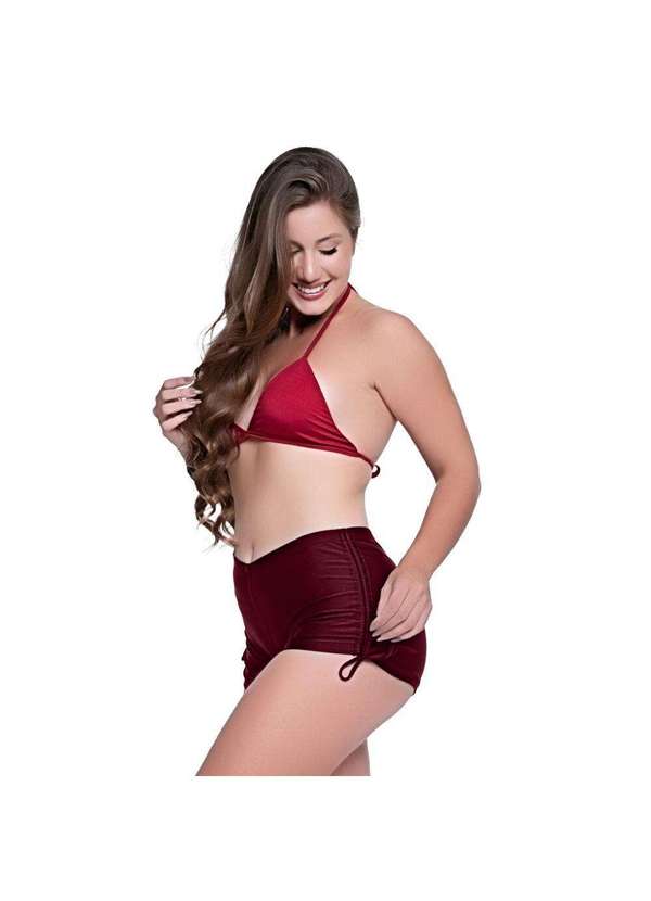 Hype Modas - Short Saída de Praia com Rolotê Ajustes Laterais Lançamento Short Marsala 1