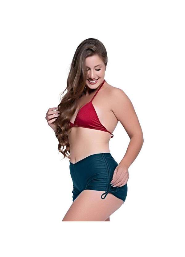 Hype Modas - Short Saída de Praia com Rolotê Ajustes Laterais Lançamento Short Petróleo