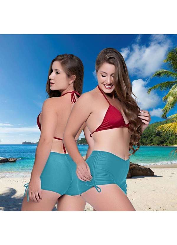 Hype Modas - Short Saída de Praia com Rolotê Ajustes Laterais Lançamento Short Verde Água 5